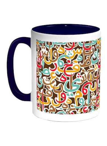 Arabic Letters Printed Coffee Mug Blue/White/Red 11ounce