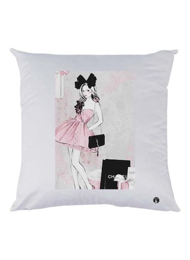 Girl Printed Cushion polyester White/Pink/Black 30x30cm