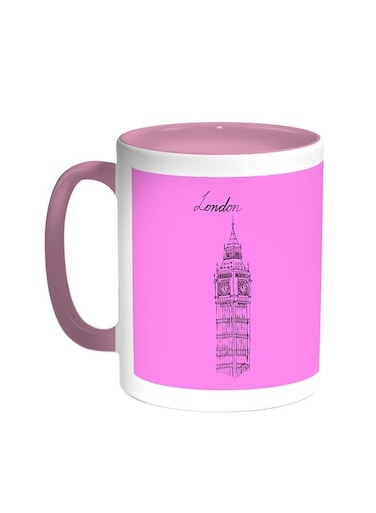 Landmarks - Big Ben Clock Printed Coffee Mug Pink/White 11ounce