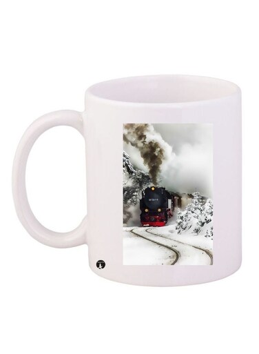 Train Printed Coffee Mug White/Black/Grey 11ounce