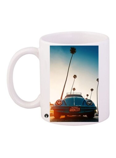 Car Printed Coffee Mug White/Blue/Black 11ounce