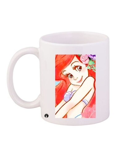 Cartoon Girl Printed Coffee Mug White/Orange/Beige 11ounce