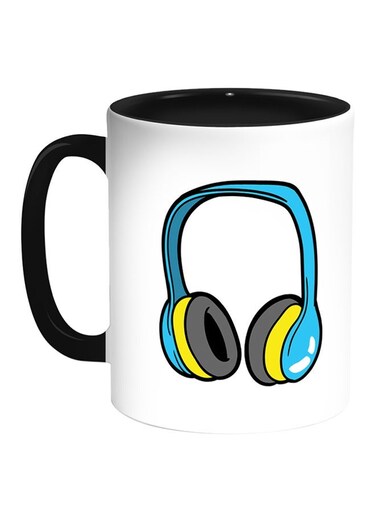 Headphone Printed Coffee Mug White/Black 11ounce