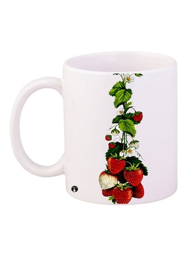 Strawberry Printed Coffee Mug White/Green/Red 11ounce