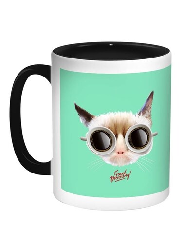 Good Morning Printed Coffee Mug Green/Black/White 11ounce