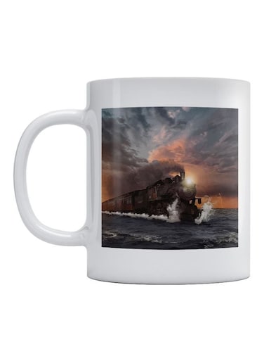 Train Printed Mug White/Grey/Brown