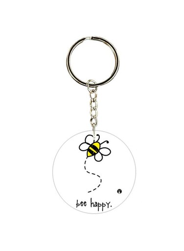 Bee Happy Printed Double Sided Keychain