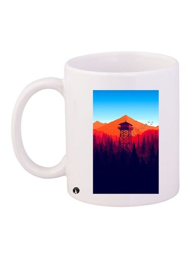 Printed Ceramic Coffee Mug White/Blue/Orange 11ounce