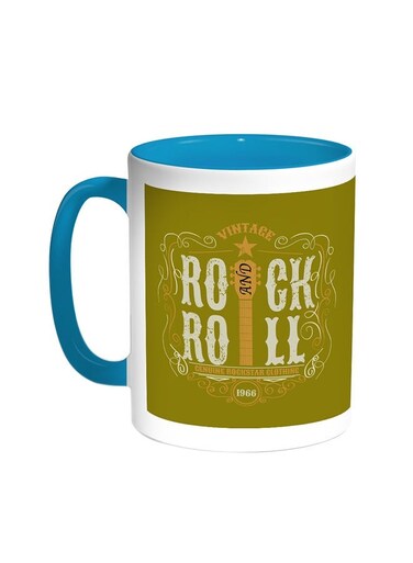 Rock And Roll Printed Coffee Mug Turquoise/White 11ounce