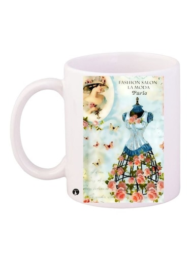 Floral Printed Coffee Mug White/Pink/Blue 11ounce
