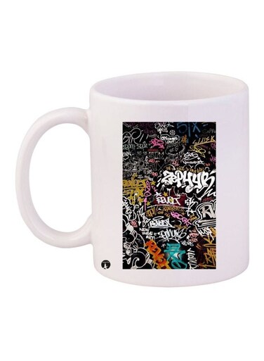 Graffiti Printed Coffee Mug White/Black/Pink 11ounce