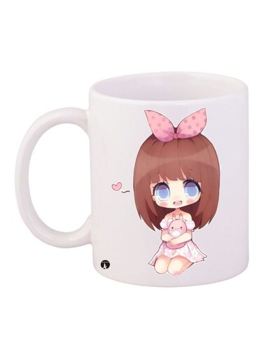 Printed Coffee Mug White/Brown/Beige 11ounce