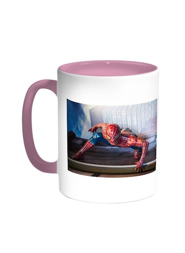 Spider Man Printed Coffee Mug Pink/White 11ounce