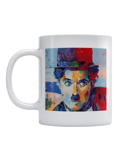Charlie Chaplin Printed Coffee Mug White/Red/Blue 350ml