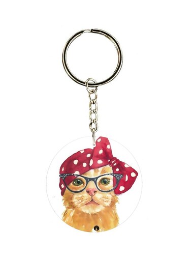 Cartoon Cat Themed Single Sided Keychain