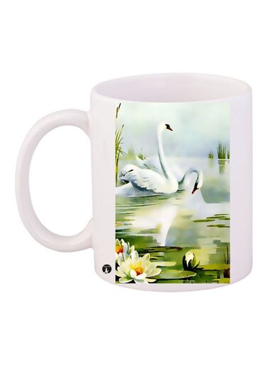 Swan Printed Coffee Mug White/Green/Blue 11ounce
