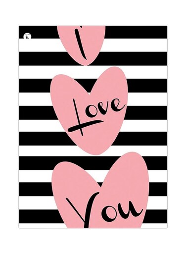 I Love You Themed Metallic Plate Pink/Black/White 20x15cm