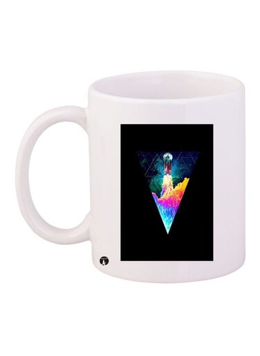 Rocket Printed Coffee Mug White/Black/Pink 11ounce