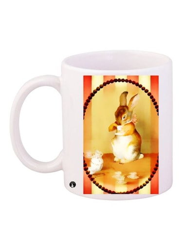 Rabbit Printed Coffee Mug White/Brown/Yellow 11ounce