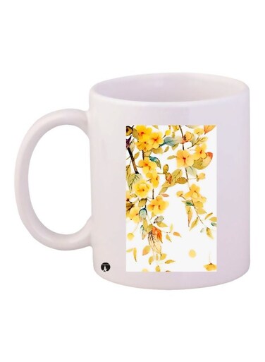 Floral Printed Coffee Mug White/Yellow/Green 11ounce