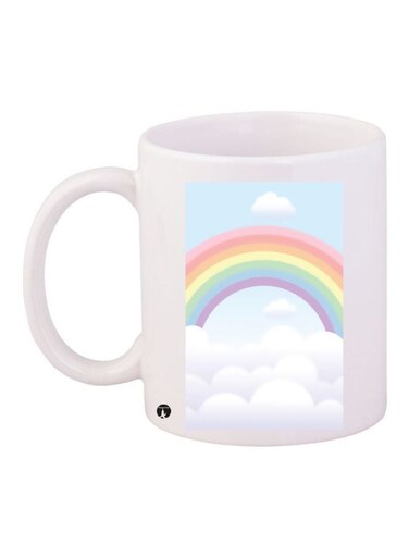 Rainbow And Clouds Printed Coffee Mug White/Blue/Pink 11ounce