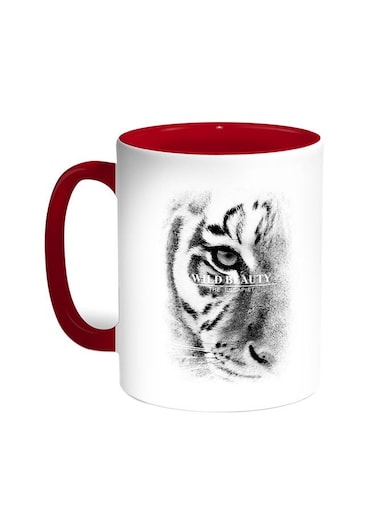 Face Of A Tiger Printed Coffee Mug Red/White 11ounce