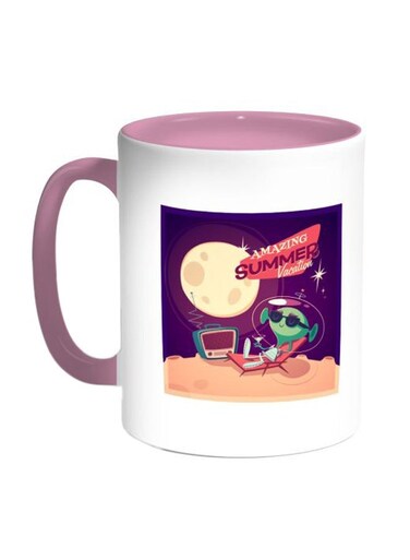 Alien Printed Coffee Mug Pink/White/Purple 11ounce