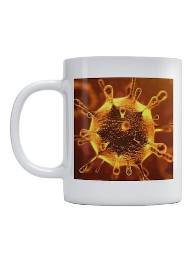 Corona Virus Printed Coffee Mug White/Brown/Yellow 350ml