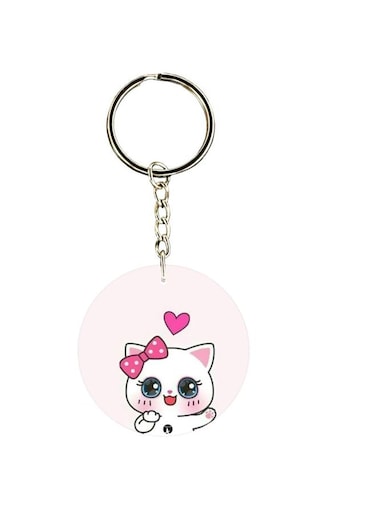 Double Sided Happy Cat Printed Keychain
