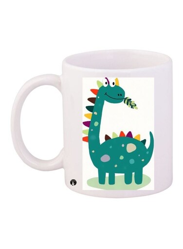 Dinosaur Printed Coffee Mug White/Green 11ounce