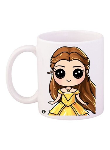 Doll Printed Ceramic Coffee Mug White/Brown/Yellow 11ounce