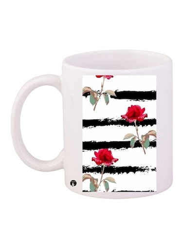 Flowers Printed Coffee Mug White/Black/Red 11ounce