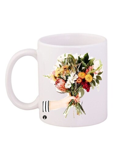 Floral Printed Coffee Mug White/Green/Red 11ounce