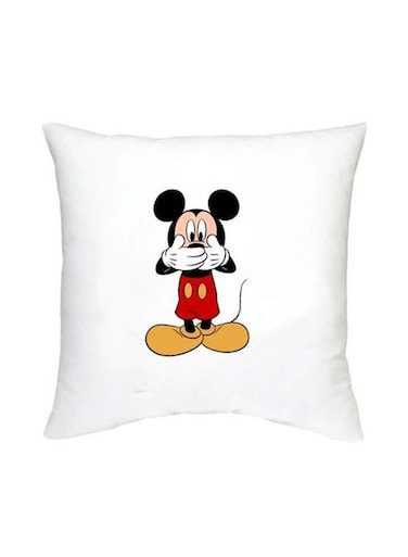 Mickey Mouse Printed Decorative Cushion White/Black/Red 16x16inch