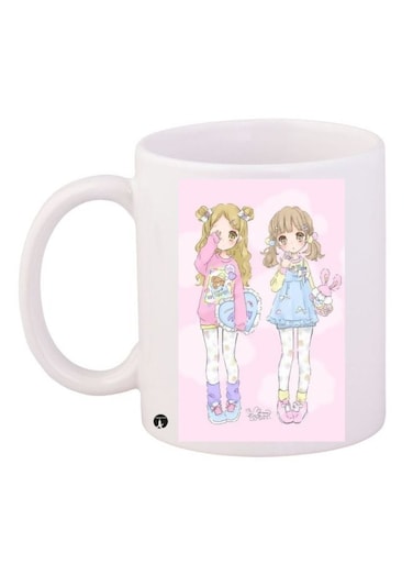 Anime Printed Coffee Mug White/Pink/Blue 11ounce