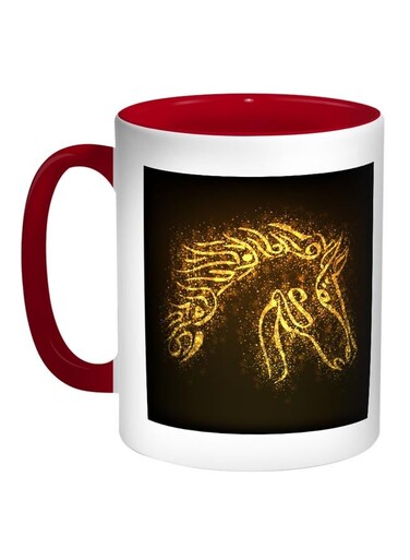 Horse Shape Printed Coffee Mug Red/White/Black 11ounce