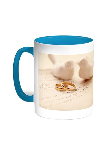 Engagement Rings Printed Coffee Mug Turquoise/White 11ounce