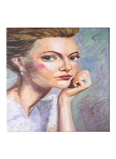Abstract Themed Canvas Wall Painting With Frame Beige/Brown/White 50x50cm