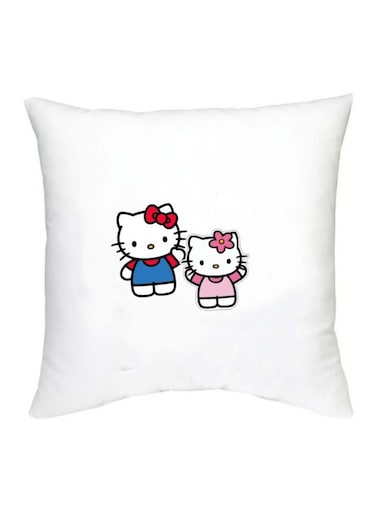 Hello Kitty Printed Decorative Cushion White//Pink/Blue 16x16inch