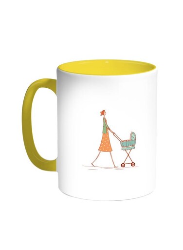 Mother And Child Printed Coffee Mug Yellow/White 11ounce