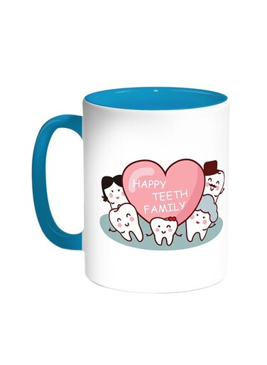Happy Teeth Family Printed Coffee Mug Turquoise/White 11ounce