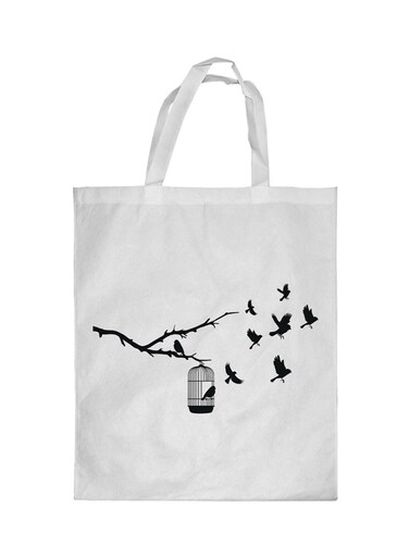 Freedom Of Birds Printed Shopping Bag White