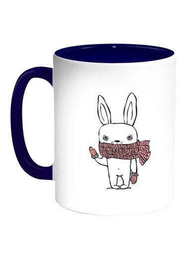 Cartoon Drawings - Rabbits Printed Coffee Mug White/Blue 11ounce