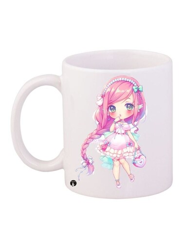 Cartoon Printed Coffee Mug White/Pink/Beige 11ounce