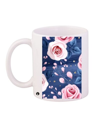 Floral Printed Coffee Mug White/Blue/Pink 11ounce