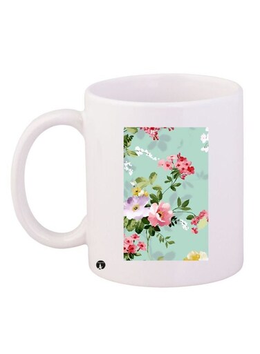 Floral Printed Coffee Mug White/Green/Pink 11ounce