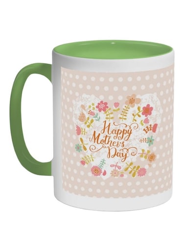 Happy Mother's Day Printed Coffee Mug Green/Beige/White 325ml