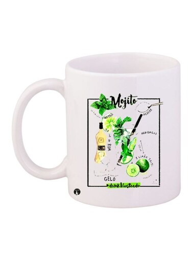 Mojito Printed Coffee Mug White/Green/Black 11ounce