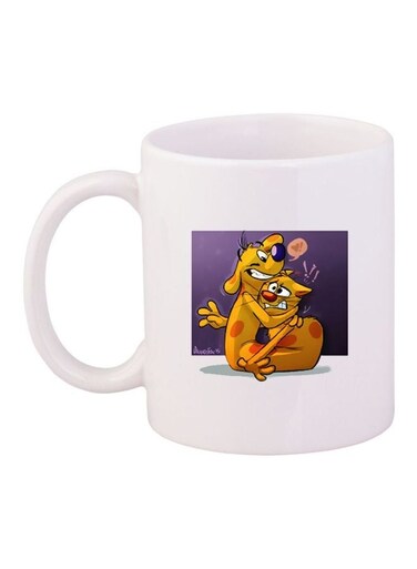 Cartoon Printed Coffee Mug White/Blue/Pink 11ounce
