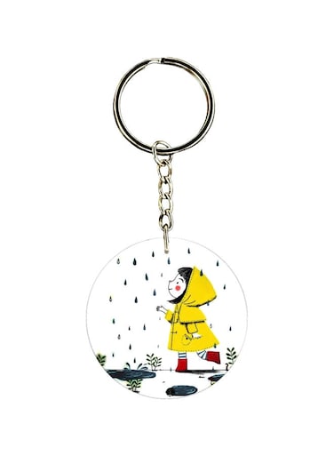 Double Sided Child In Rain Printed Keychain